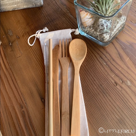 🎉HP🎉ORGANIC REUSABLE BAMBOO UTENSIL+STRAW SET🌱 - Picture 3 of 6
